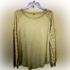 LAISHEN Women's Long Sleeve Tops Lace Casual Loose Round Neck, size L